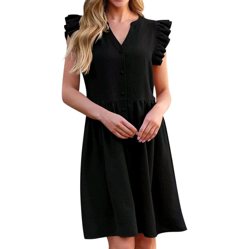 Kirundo Womens Sleeveless V Neck Button Front Sundress Small